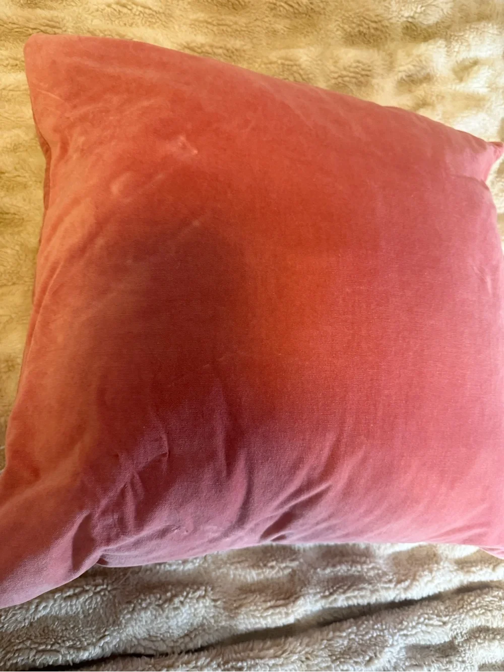 Pair of Down Stuffed Velvet Accent Pillow (2) - Coral